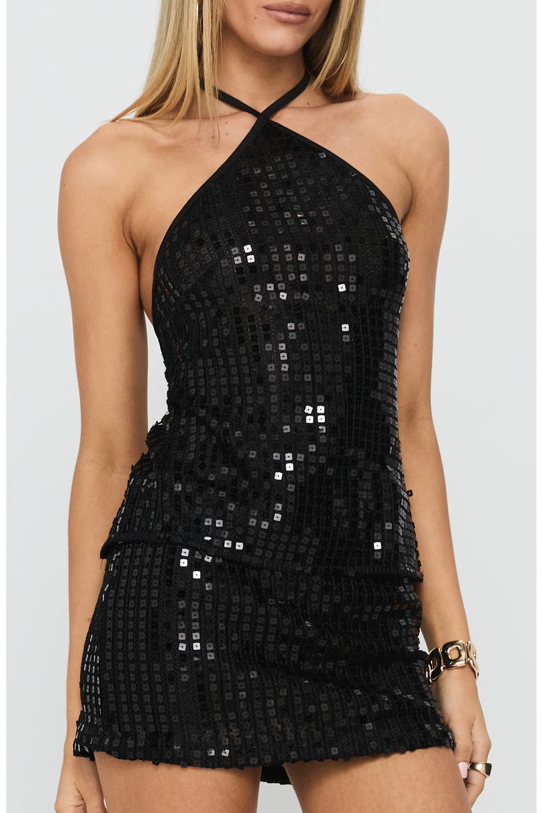 September Sunsets Sequin Halter Top, Main, color, BLACK
