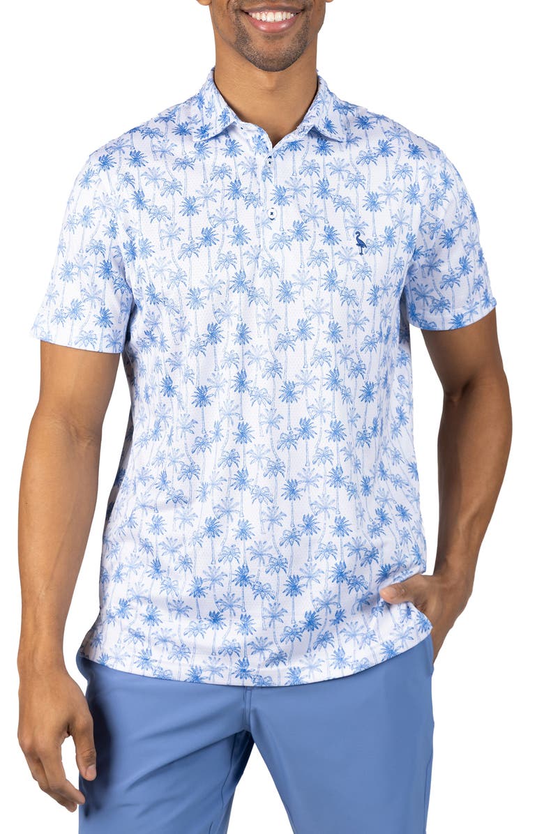TailorByrd Palm Tree Print Polo, Main, color, White