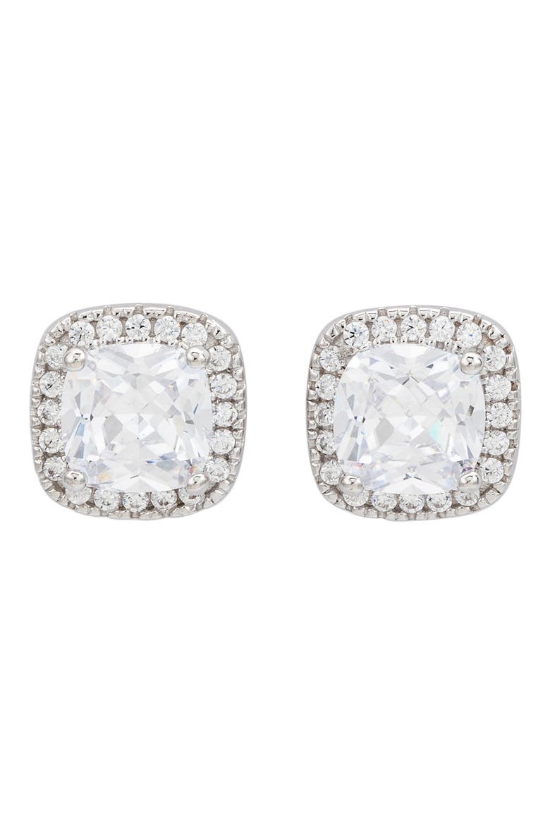 Cubic Zirconia Halo Stud Earrings, Main, color, WHITE