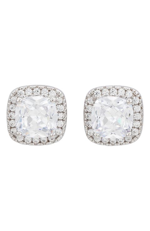 Cubic Zirconia Halo Stud Earrings