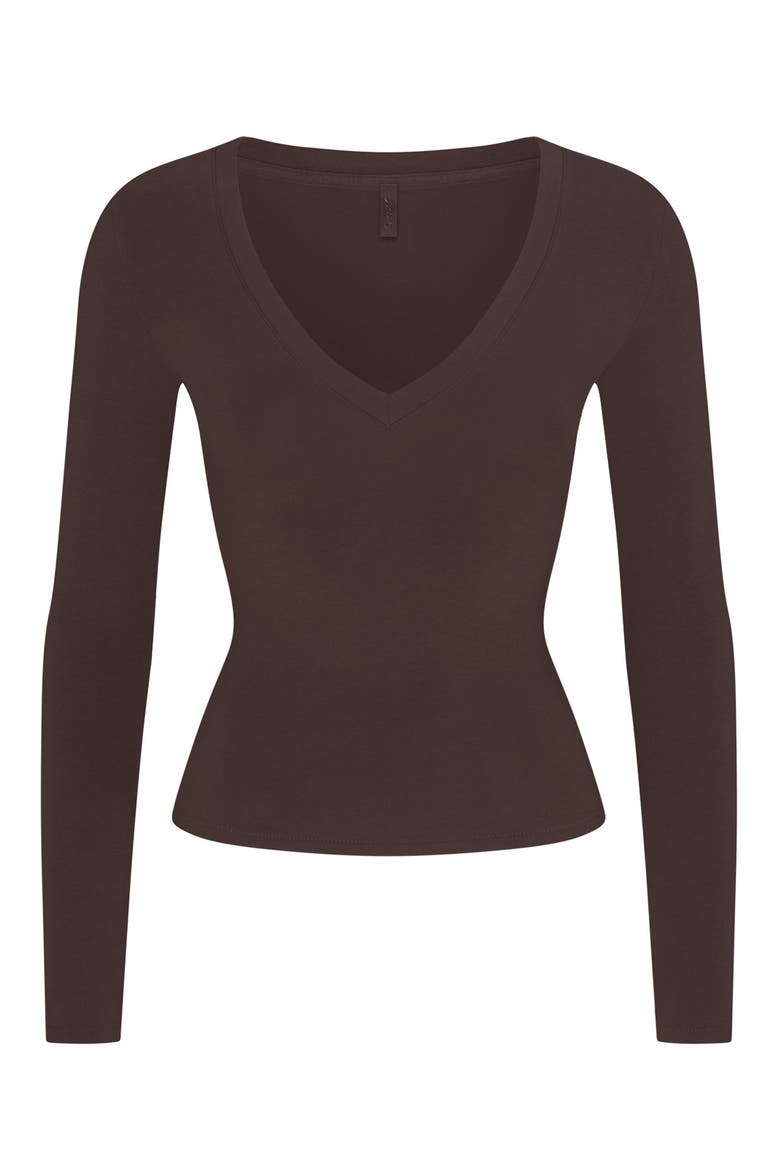 Cotton Jersey V-Neck Long Sleeve T-Shirt, Main, color, ESPRESSO