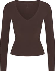 SKIMS Cotton Jersey V-Neck Long Sleeve T-Shirt
