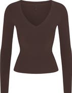 SKIMS Cotton Jersey V-Neck Long Sleeve T-Shirt