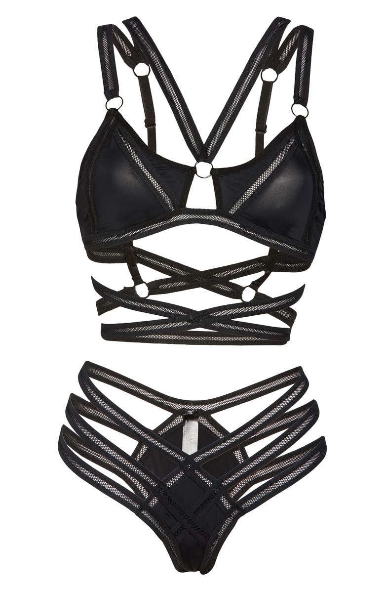 Hauty Along the Lines Halter Bra & Thong Set, Alternate, color, Black