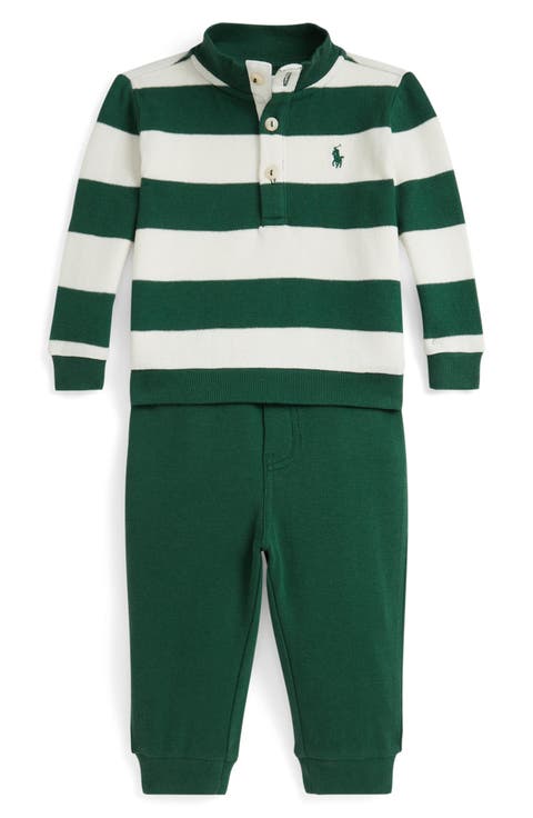 Estate Rib Stripe Cotton Rugby Shirt & Joggers Set (Baby)