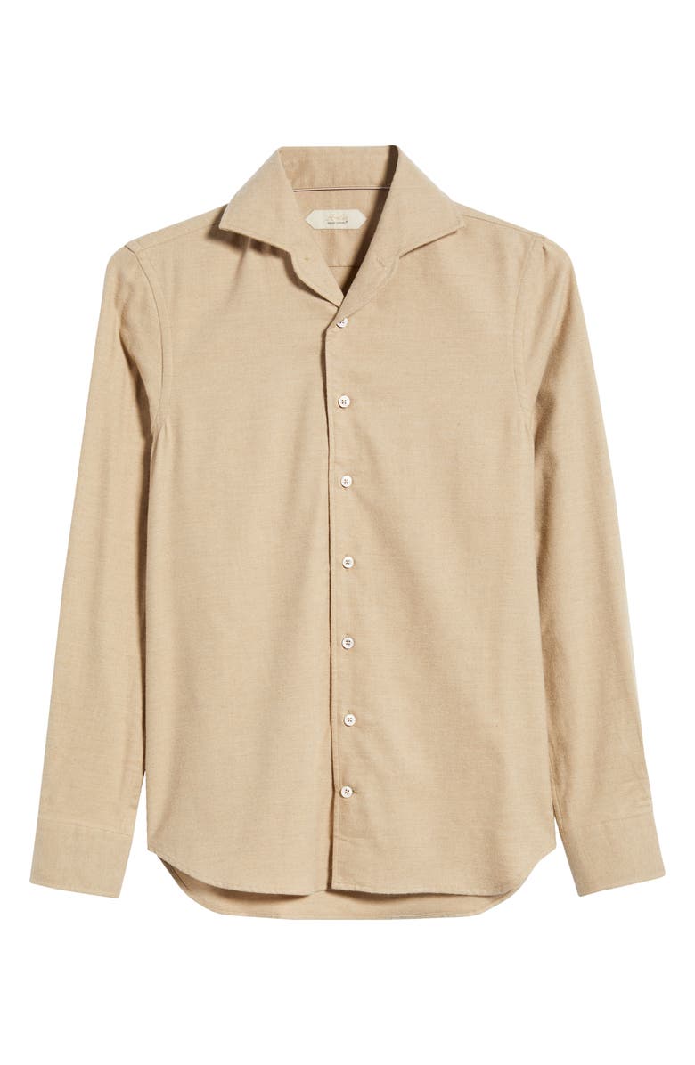 Aurélien Slim Fit Camp Collar Cotton & Cashmere Flannel Button-Up Shirt, Alternate, color, Beige