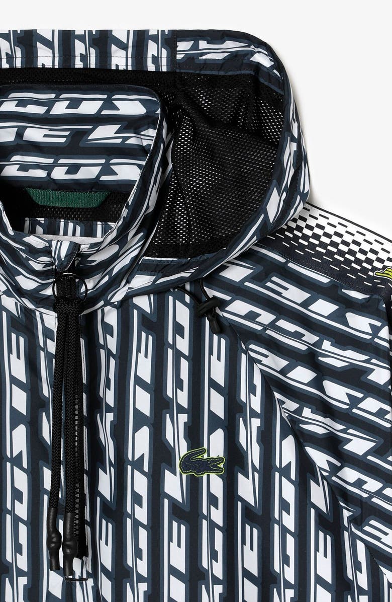 Lacoste Logo Print Half Zip Windbreaker, Alternate, color, Black/ Blue Night-White