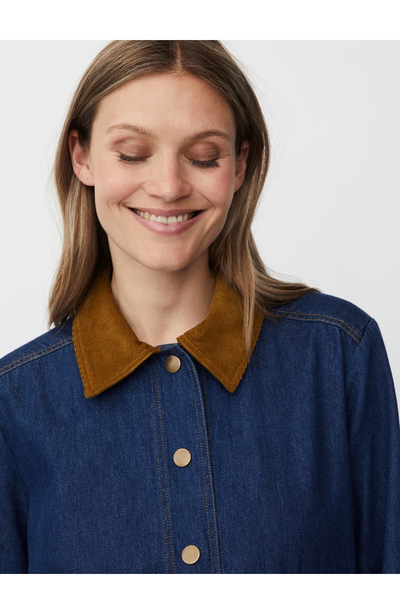 Masai Copenhagen Long Sleeve Velvet Collared Denim Jacket, Alternate, color, Dark Denim