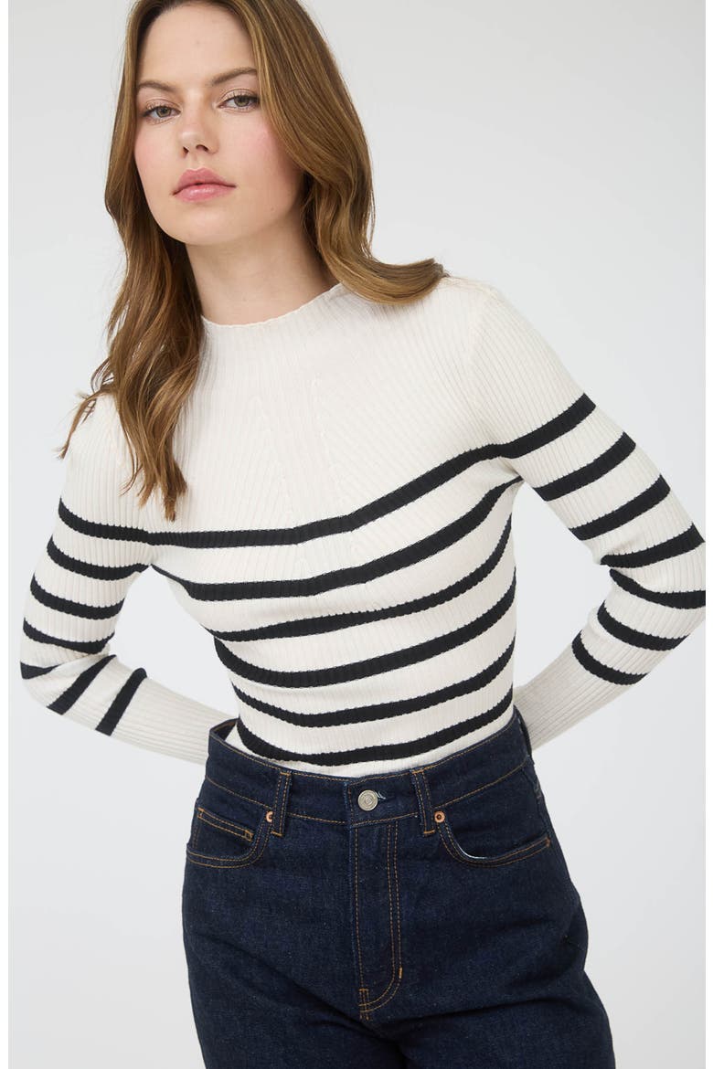 Stripe Mock Neck Rib Knit Top, Alternate, color, IVORY