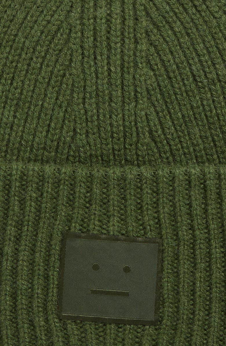 Acne Studios Pana Face Patch Wool & Yak Hair Blend Rib Beanie, Alternate, color, Bottle Green
