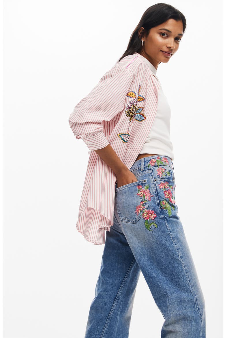 Carina Embroidered Straight Leg Jeans, Alternate, color, BLUE