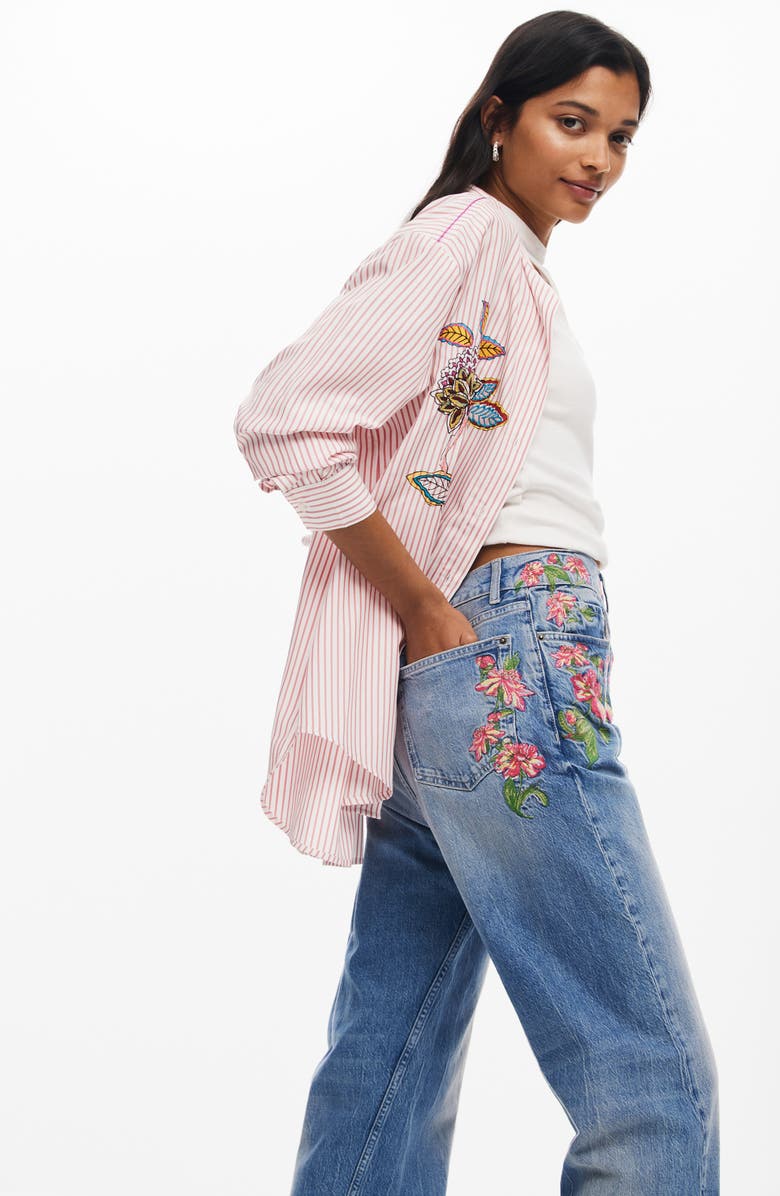 Desigual Carina Embroidered Straight Leg Jeans, Alternate, color, 