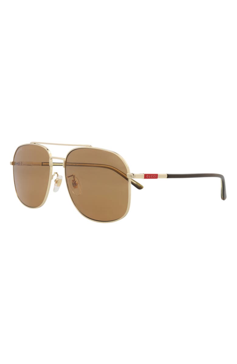 Gucci 59mm Aviator Sunglasses, Alternate, color, Gold Havana Brown