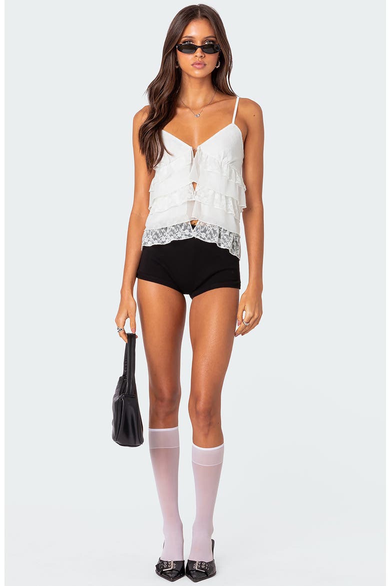 Lacy Split Front Ruffle Camisole, Alternate, color, WHITE
