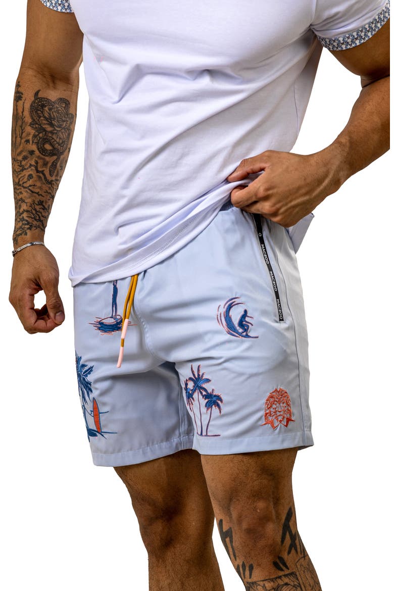 Swim Marthyr Print Swim Trunks, Alternate, color, BLUE