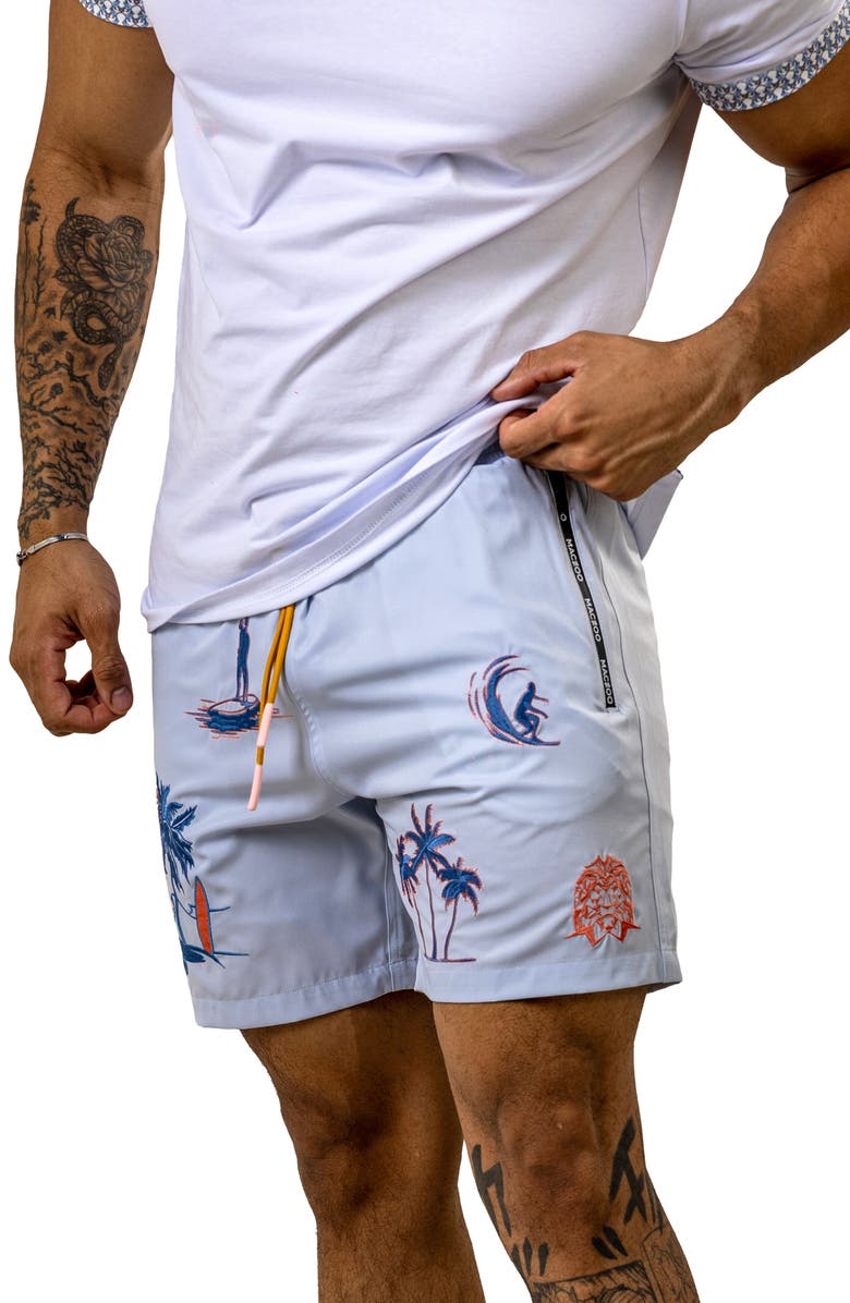 Maceoo Swim Marthyr Print Swim Trunks, Alternate, color, Blue