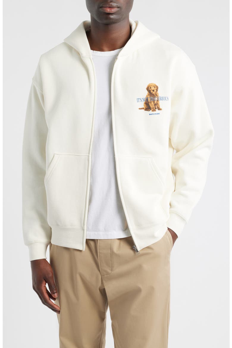 Not That Serious Zip Front Fleece Hoodie, Main, color, CREAM