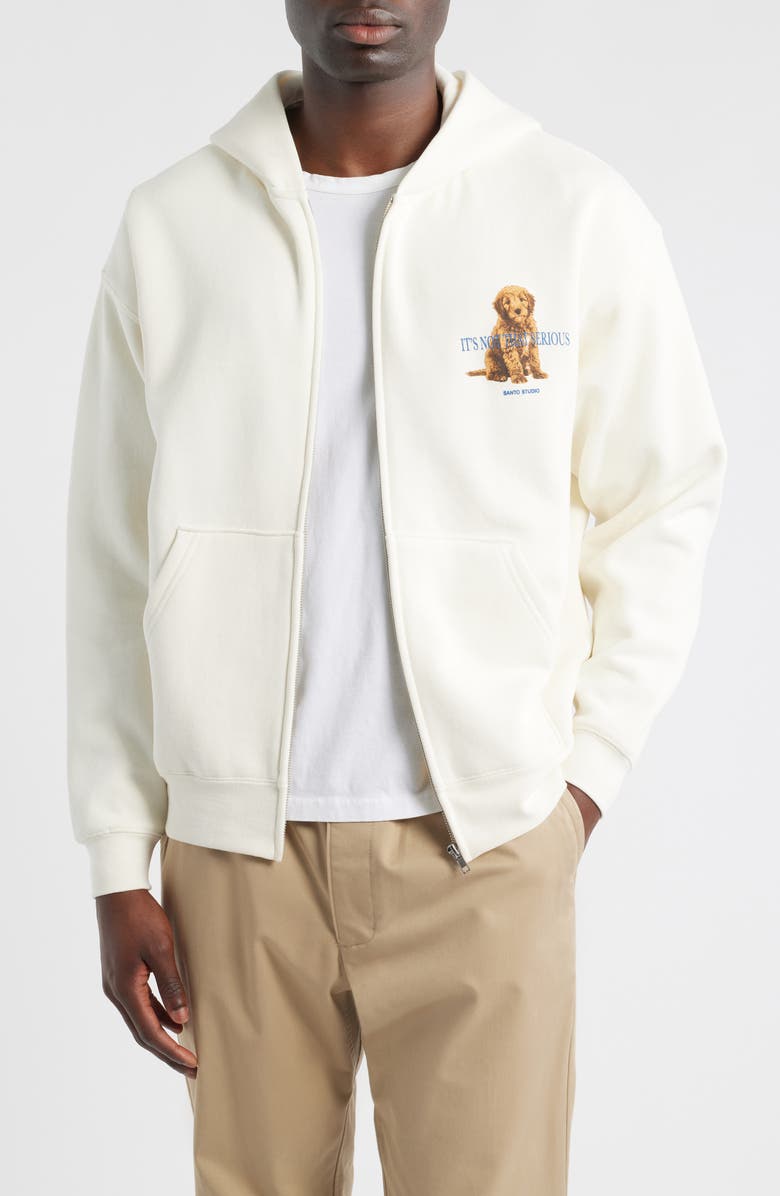 SANTO STUDIO Not That Serious Zip Front Cotton Fleece Hoodie, Main, color, Cream