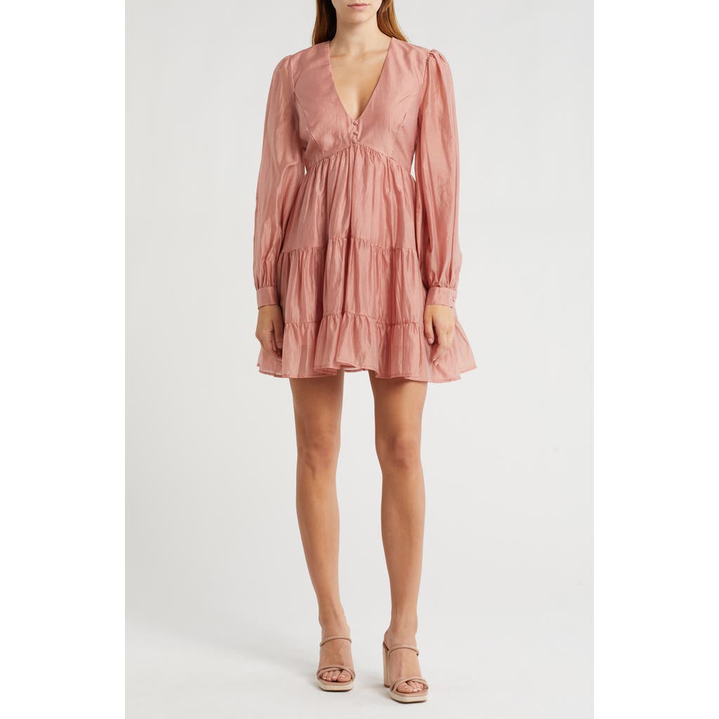 Bardot Harlow Long Sleeve Babydoll Minidress In Tulip