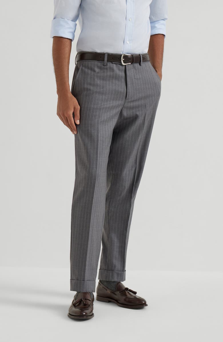 Brunello Cucinelli Chalk stripe trousers, Alternate, color, Grey
