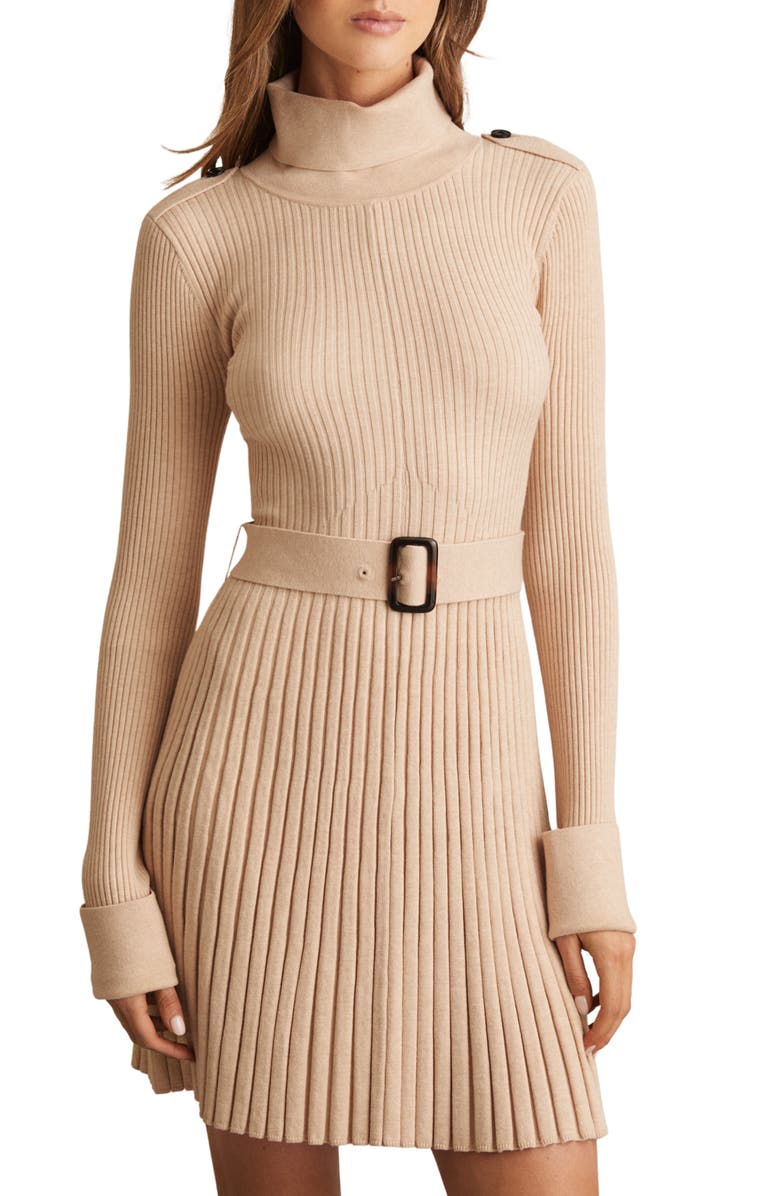 Reiss Vinnie Belted Long Sleeve Sweater Dress, Alternate, color, Neutral
