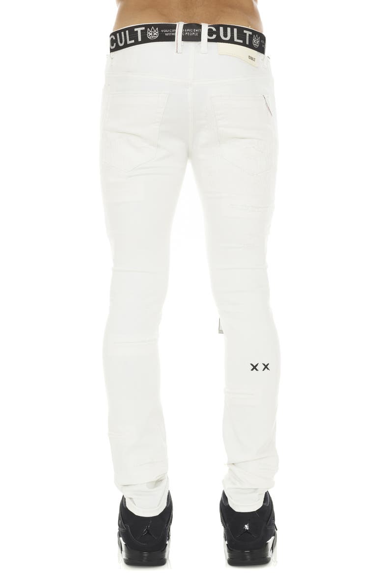 Punk Belted Distressed Super Skinny Jeans, Alternate, color, WHITE GRUNGE