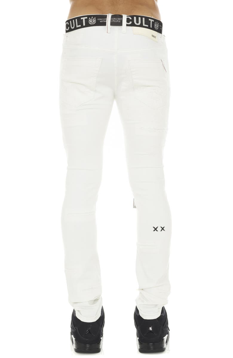 Cult of Individuality Punk Belted Distressed Super Skinny Jeans, Alternate, color, White Grunge