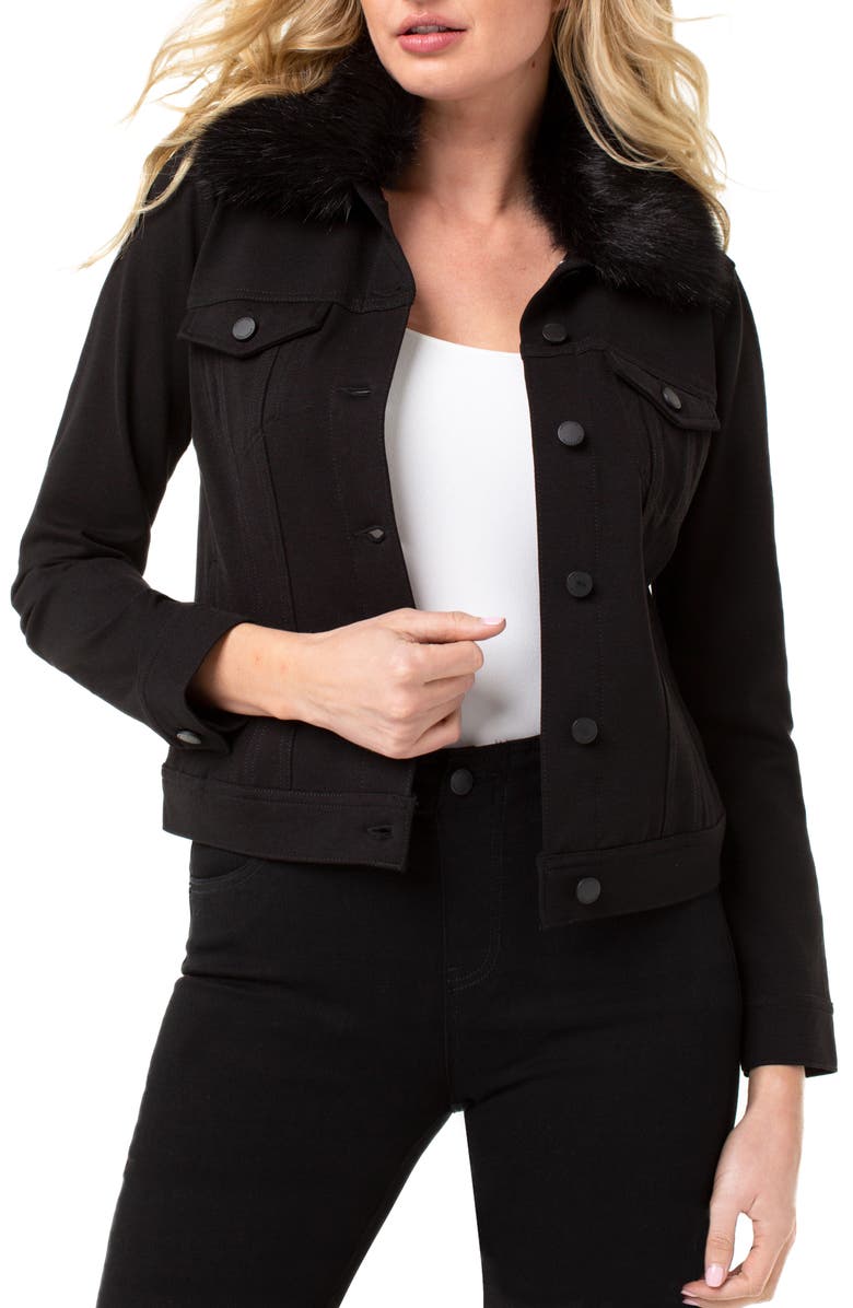 Liverpool Detachable Faux Fur Collar Denim Jacket, Main, color, 