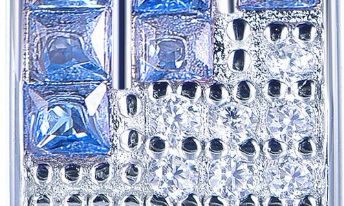 Suzy Levian Sterling Silver Invisible Set Blue White Cubic Zirconia Huggie Earrings