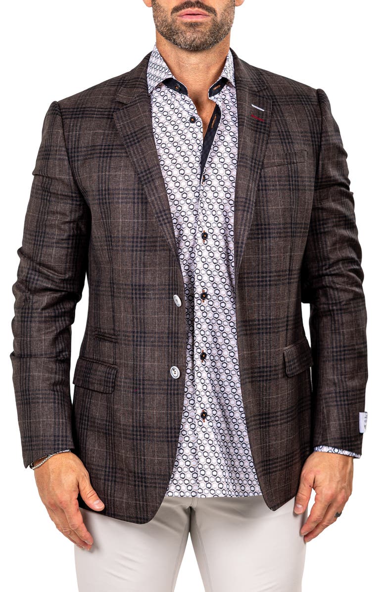 Maceoo Socrate Marthyr017 Brown Plaid Slub Virgin Wool Sport Coat, Main, color, Brown