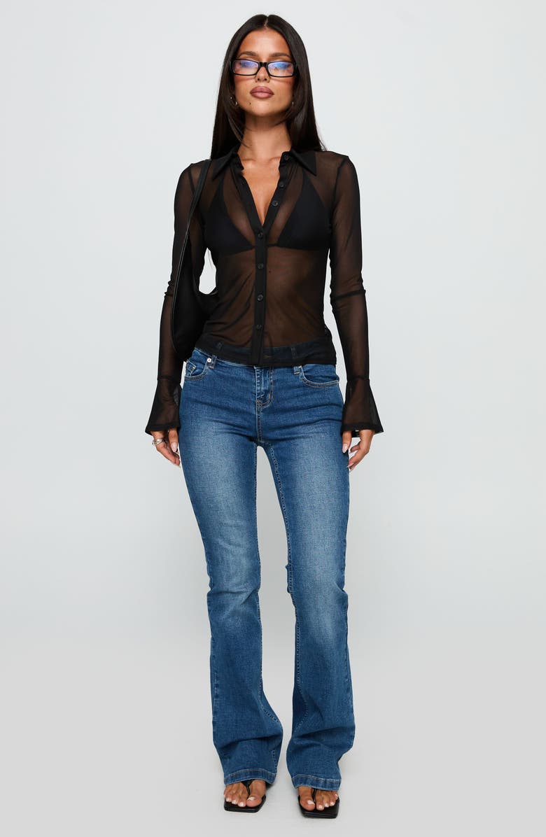 Princess Polly Two of Us Sheer Long Sleeve Shirt, Alternate, color, Black