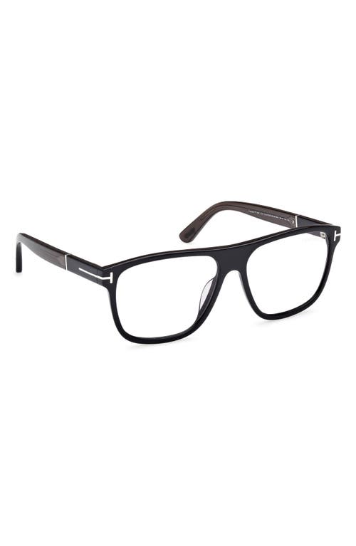 Tom Ford Frances 58mm Square Optical Glasses In Black Eco Grey/t Logo