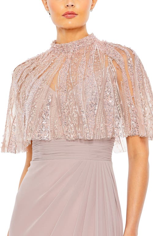 Mac Duggal Sleeveless Gown With Embellished Cape In Rose