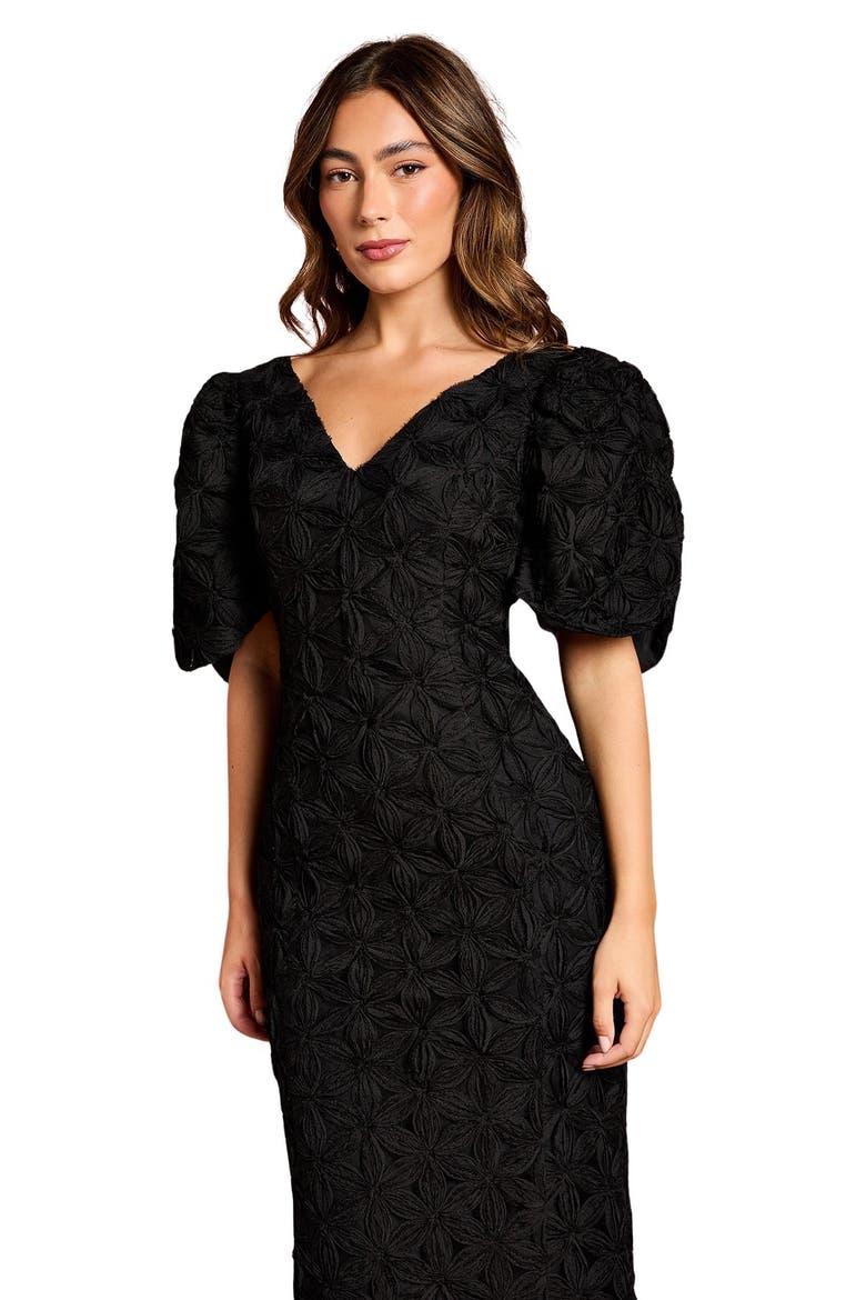 Floral Pleated Sleeve Pencil Dress, Alternate, color, Black