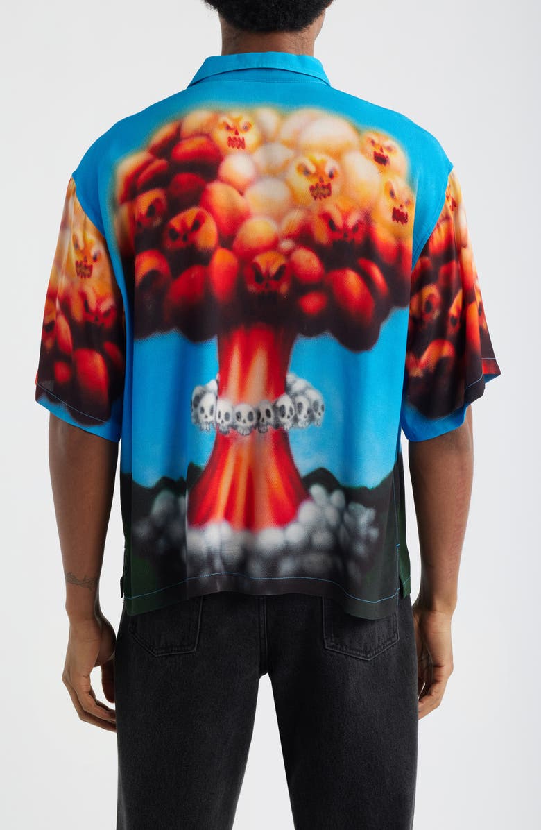 Brain Dead Explosion Graphic Button-Up Shirt, Alternate, color, Blue Multi