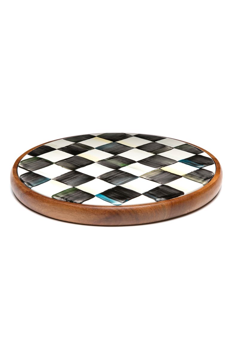 MACKENZIE CHILDS Courtly Check Enameled Steel & Acacia Wood Trivet, Alternate, color, Black/ White