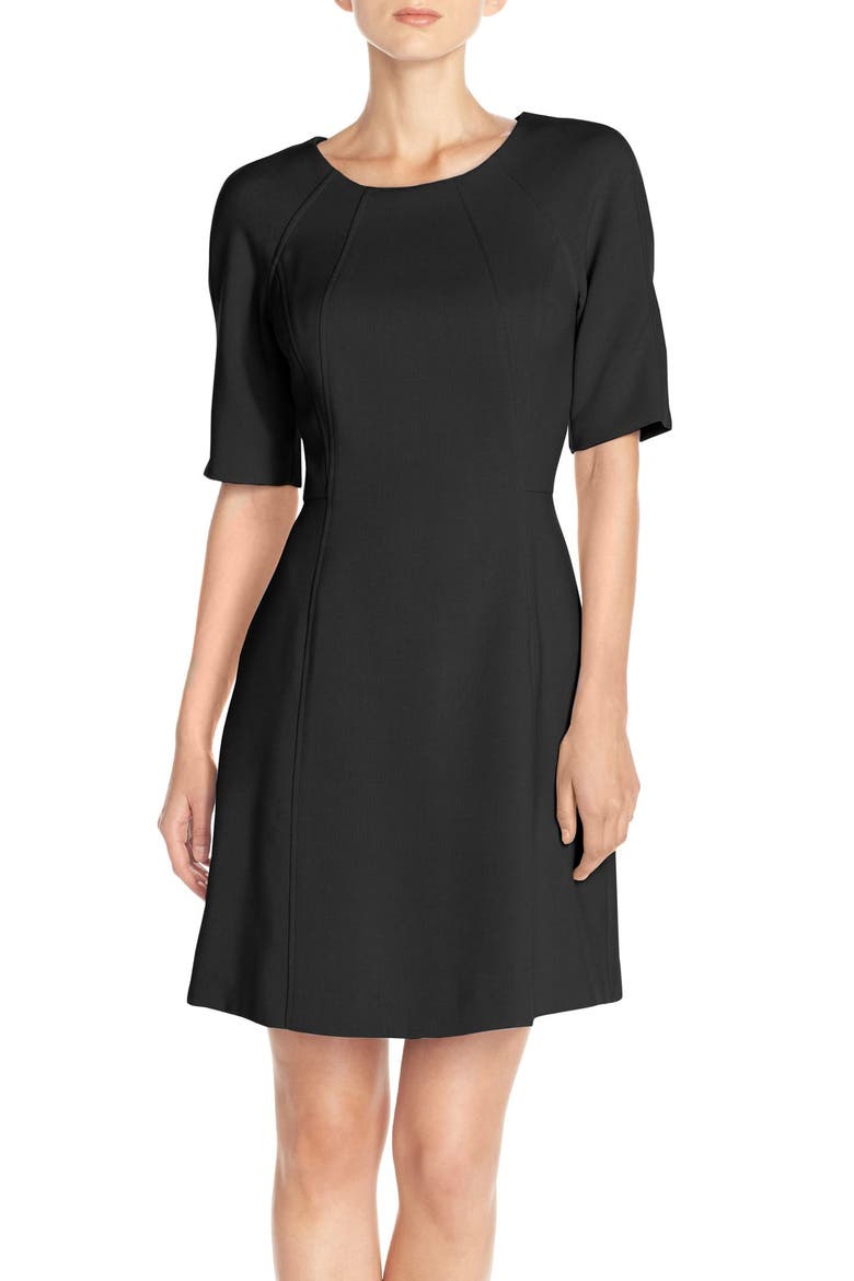 Seamed Crepe A-Line Dress, Main, color, BLACK