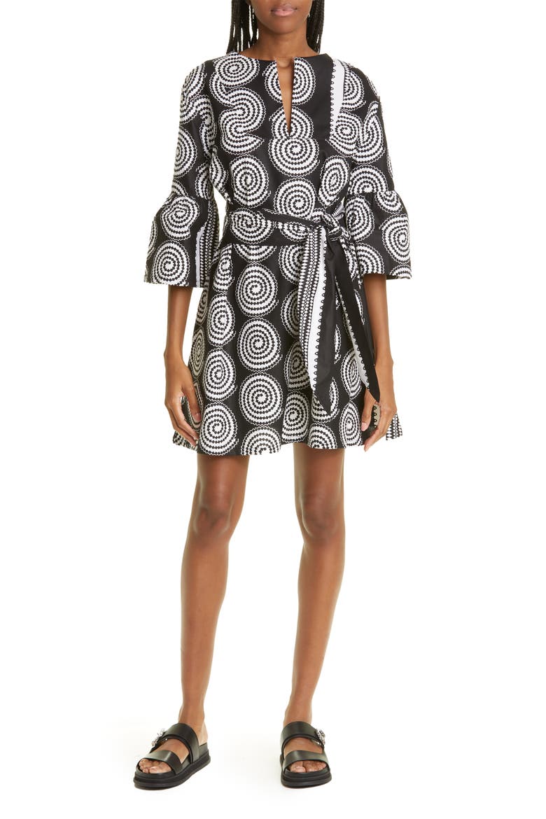 Abstract Print Tie Front Shift Dress (Limited Edition), Main, color, BLACK WHITE