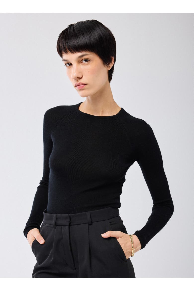 Merino Silk Rib Crewneck, Main, color, NOIR