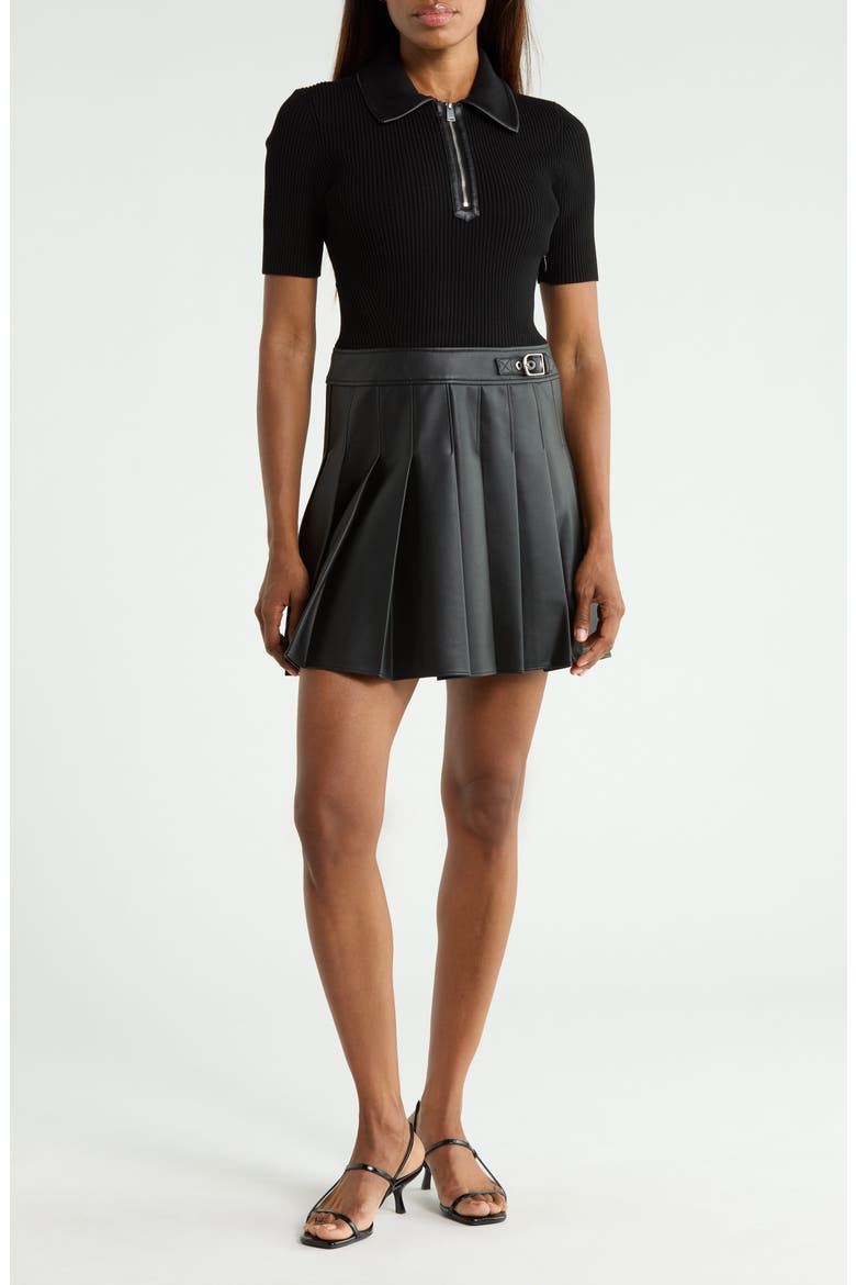 Linnie Mixed Media Minidress, Main, color, BLACK