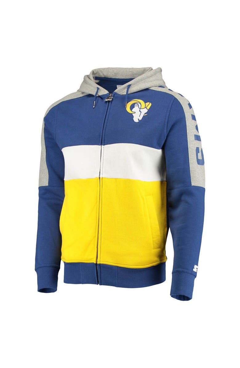 STARTER Men's Starter Royal/Gold Los Angeles Rams Playoffs Color Block Full-Zip Hoodie, Alternate, color, 