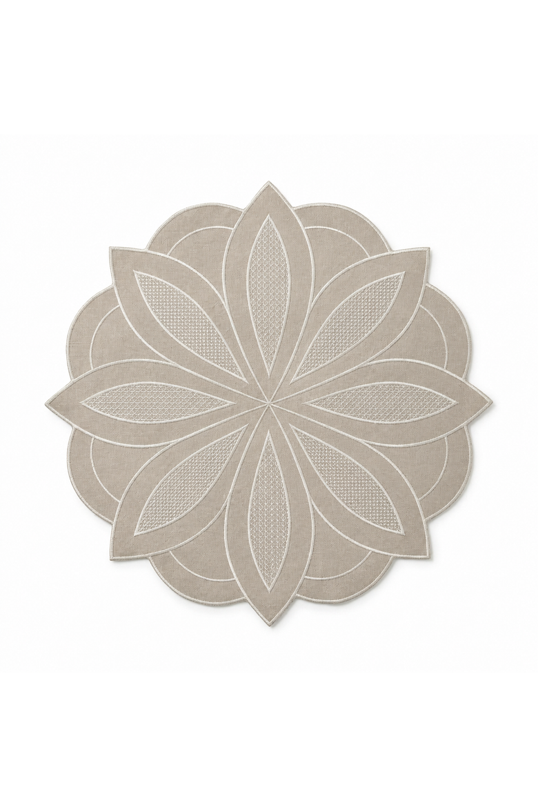 Flower Linen Placemat, Main, color, Beige