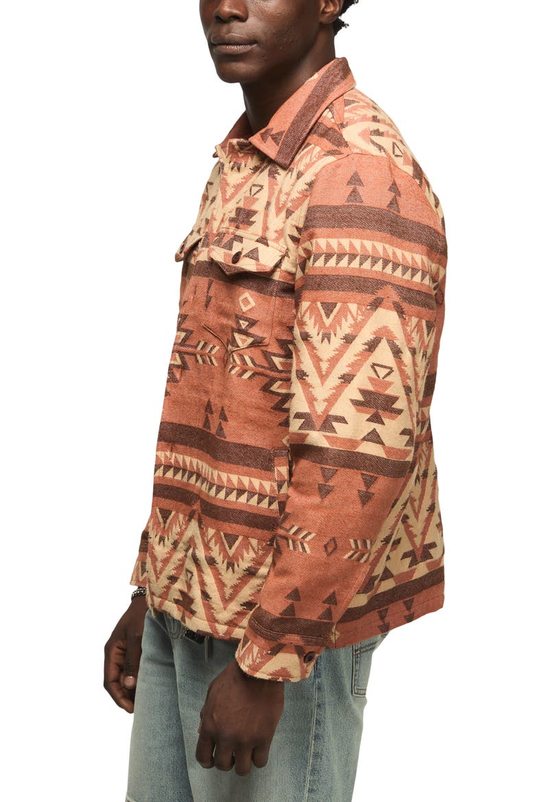 Geo Jacquard Button-Up Shirt Jacket, Alternate, color, RED MULTI