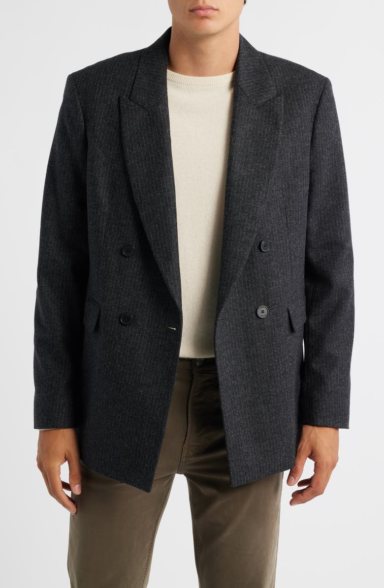 FRAME Pinstripe Double Breasted Wool Blend Blazer, Alternate, color, Dark Grey