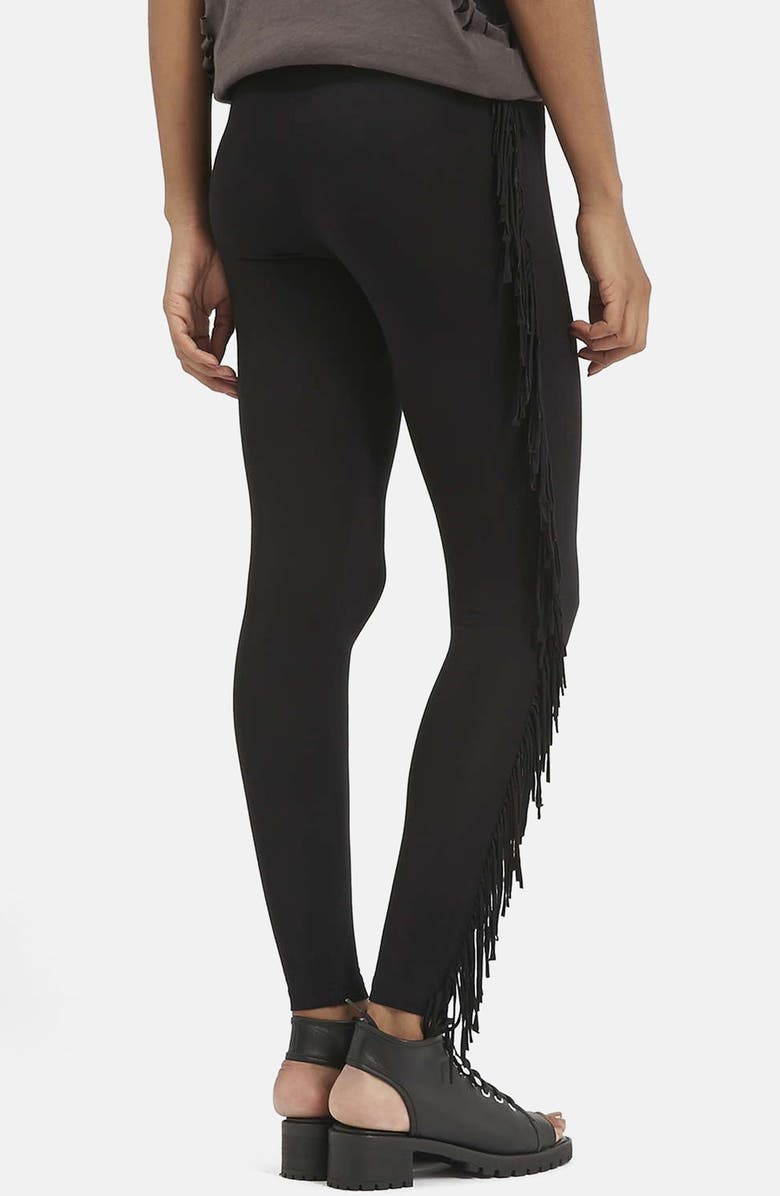 Topshop Fringe Leggings, Alternate, color, 