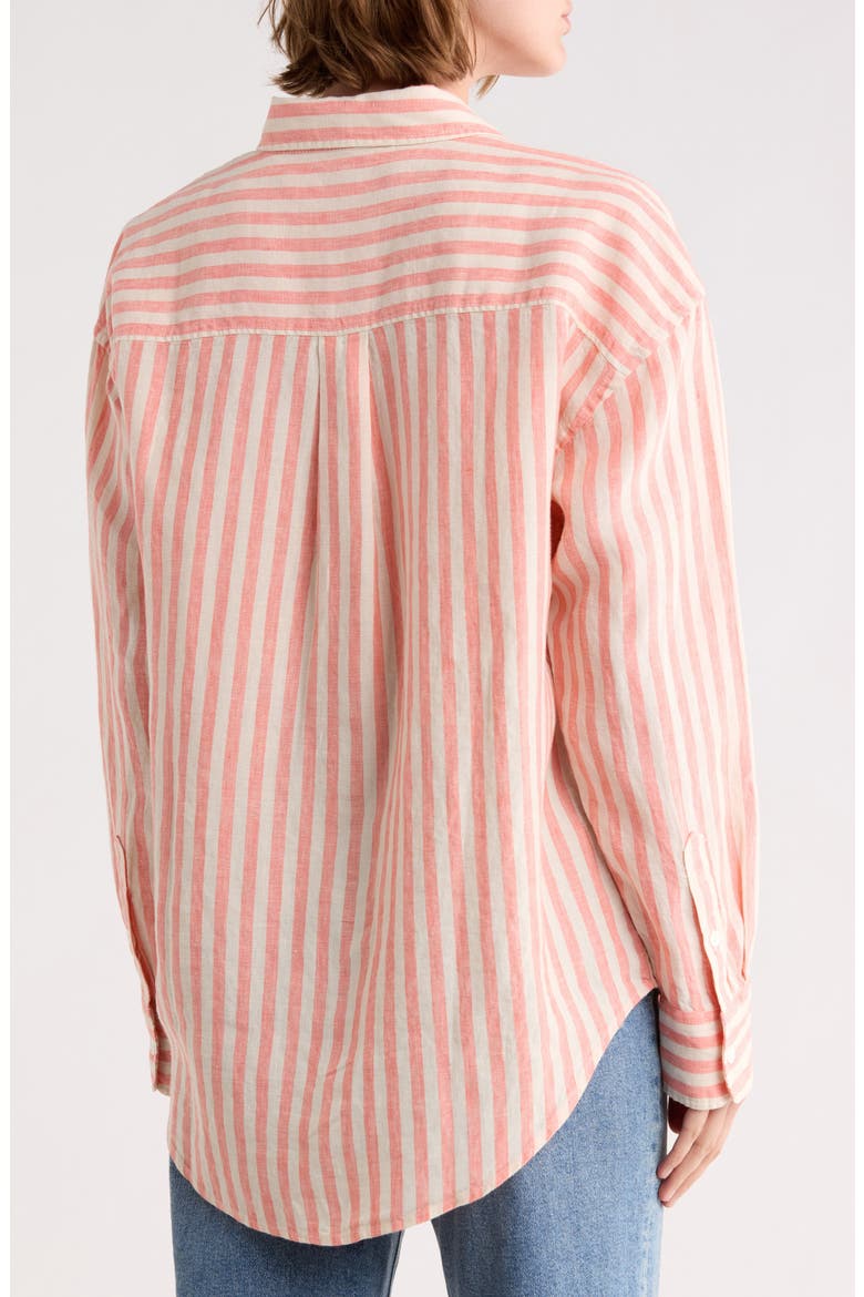 Laguna Stripe Linen Button-Up Shirt, Alternate, color, PEACH LUCY STRIPE