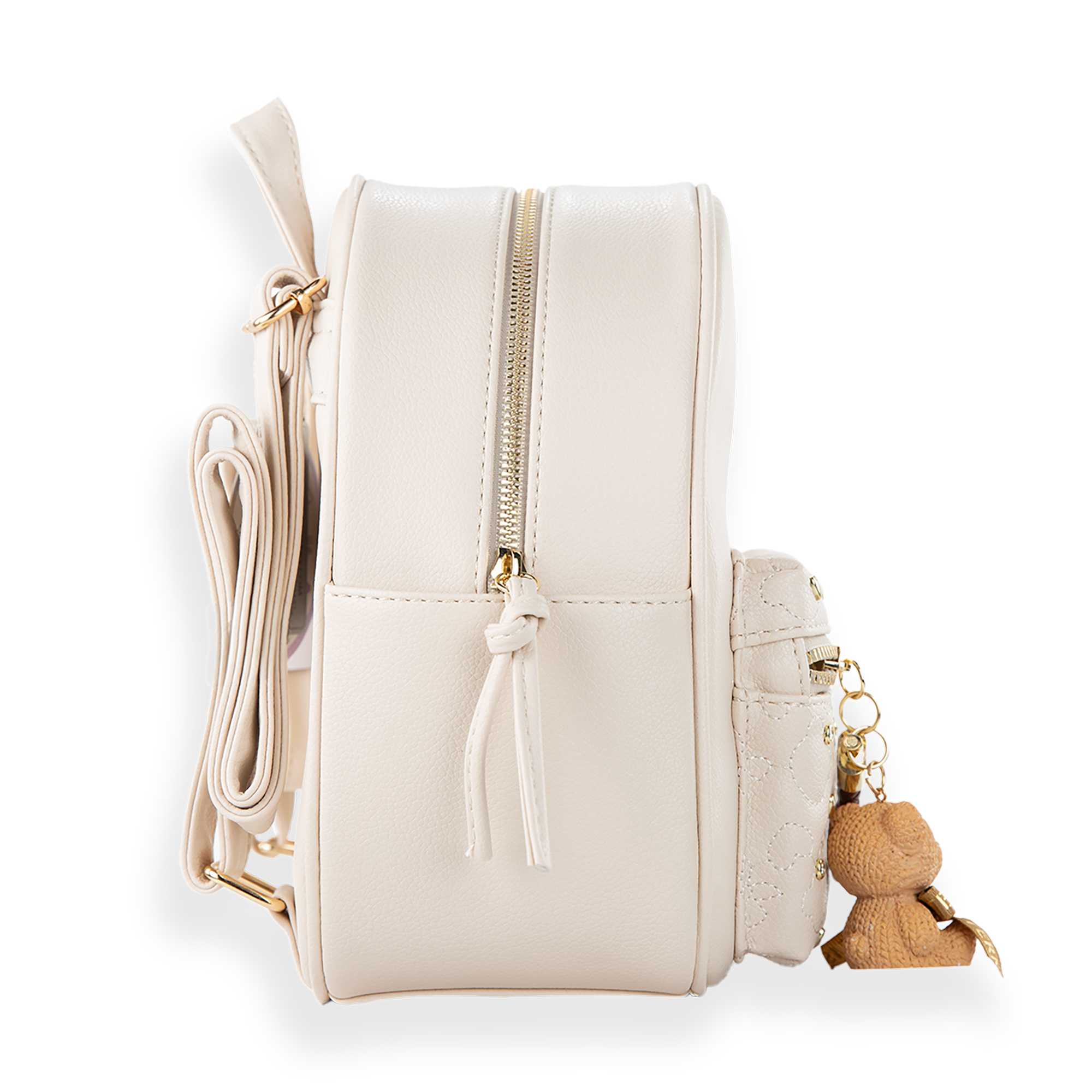 Heart-Quilted Mini Backpack with Bear Charm, Alternate, color, LT Sand