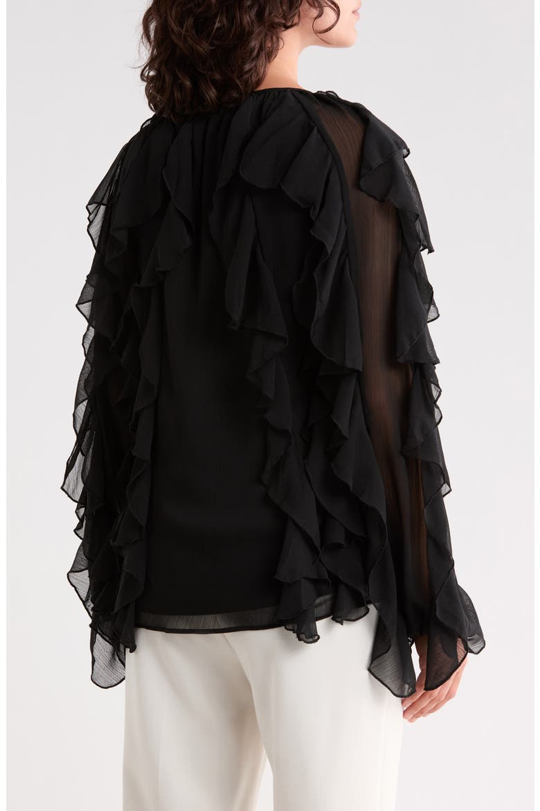 Flyn Ruffle Button-Up Shirt, Alternate, color, BLACK