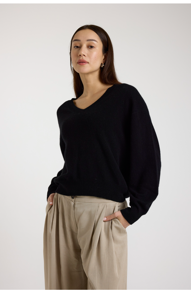 Brodie Pure Cashmere Matilda V-Neck 100% Cashmere Sweater, Main, color, Black