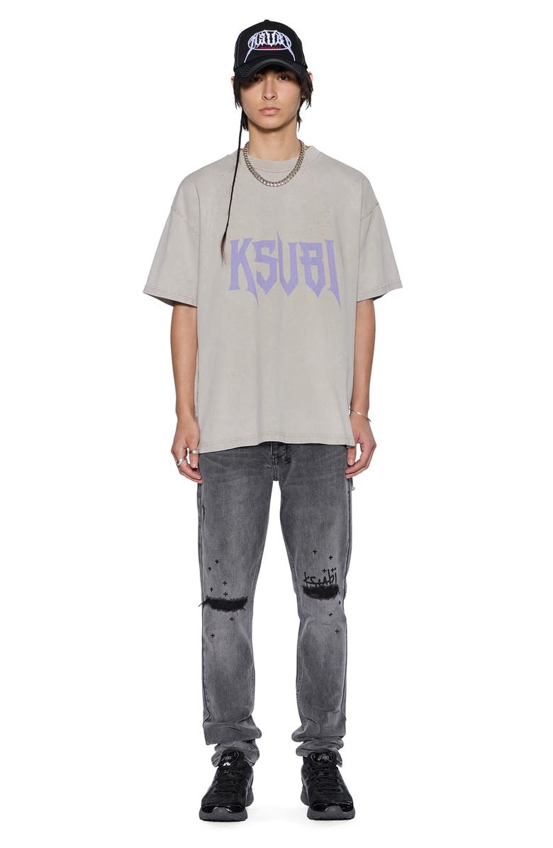 Ksubi Blasted Ekcess Oversize Distressed Graphic T-Shirt, Alternate, color, Washed Grey